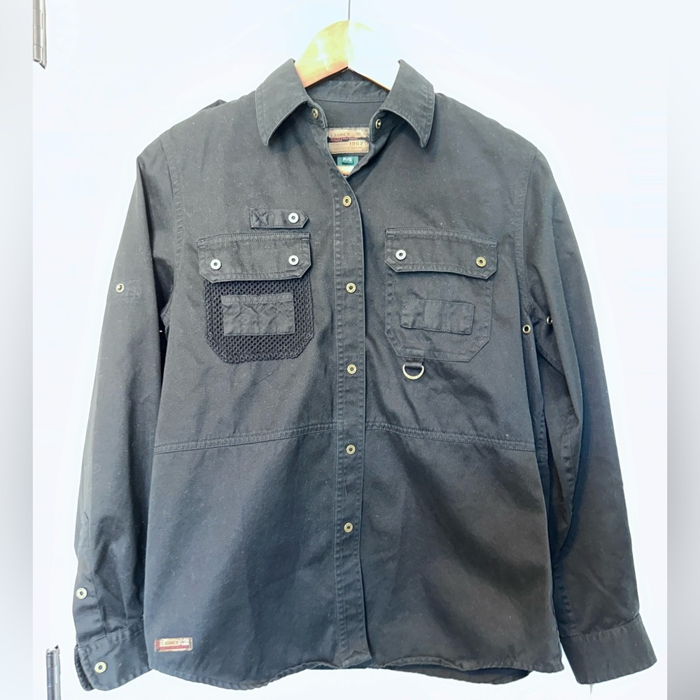 Lauren Long Sleeve Snap Shirt Black Petite Small